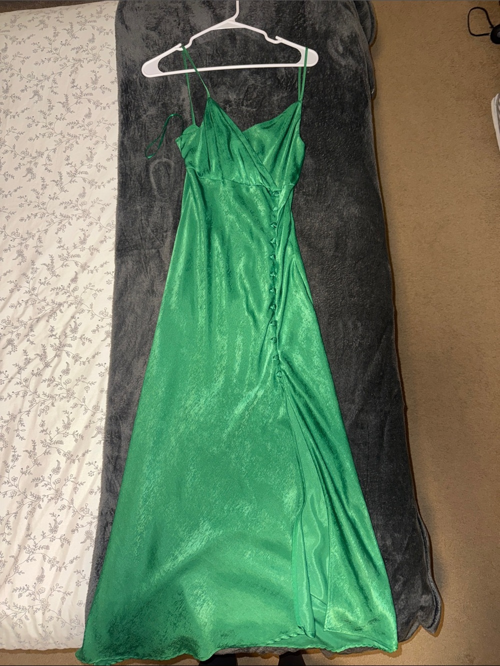 Zara Green Satin Slip Dress with Side Button Detail